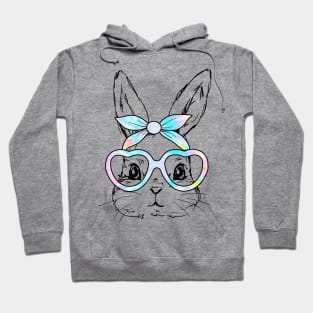 Cute Bunny Rabbit Face Tie Dye Glasses Girl Happy Easter Day Hoodie